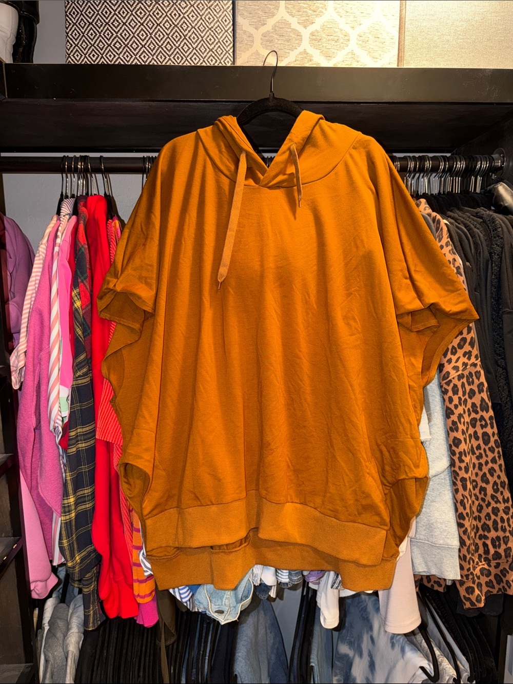 Women's Oversized Hooded Pullover - Burnt Orange